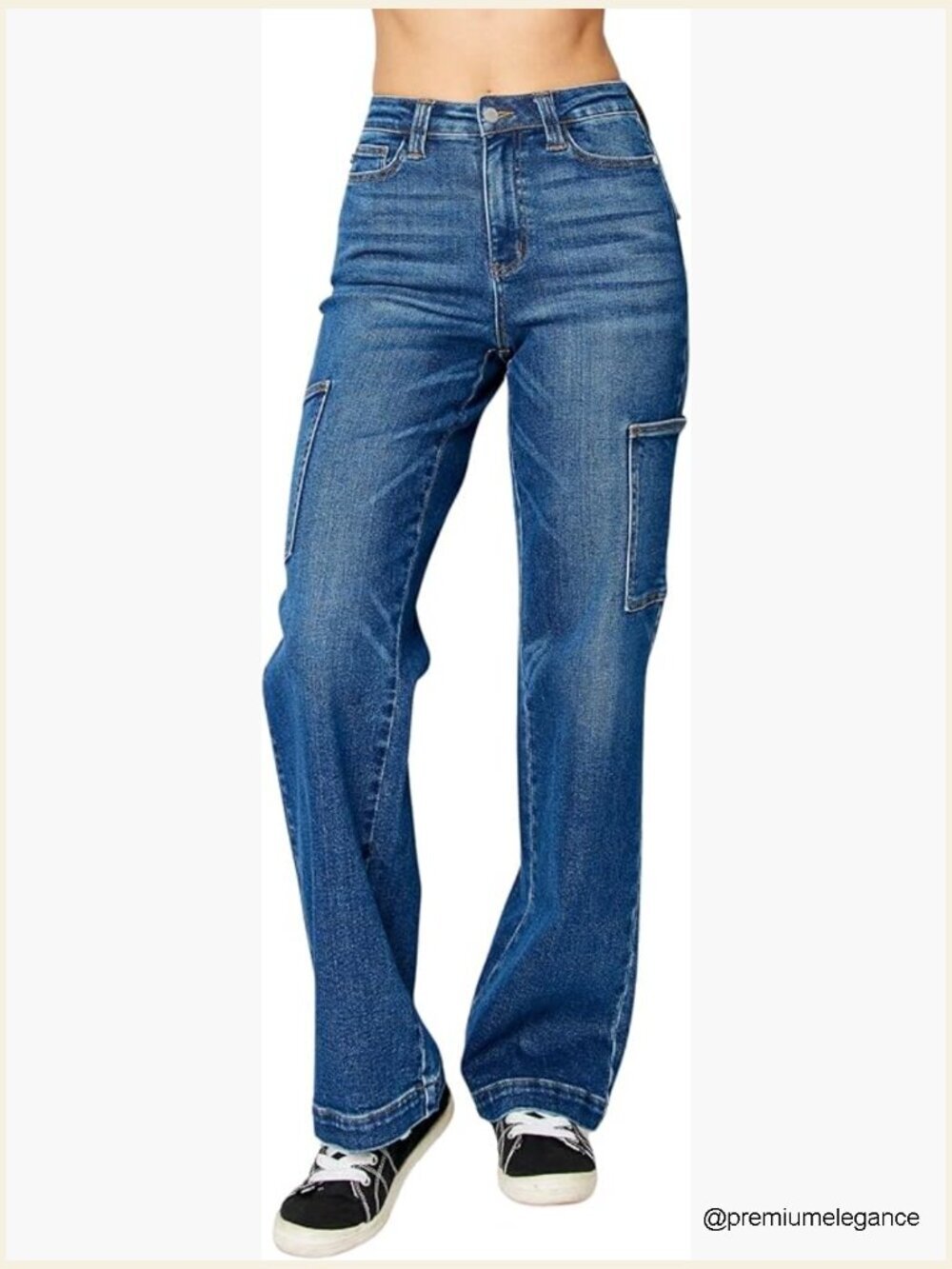 High Waisted Wide Leg Cargo Pocket Jeans